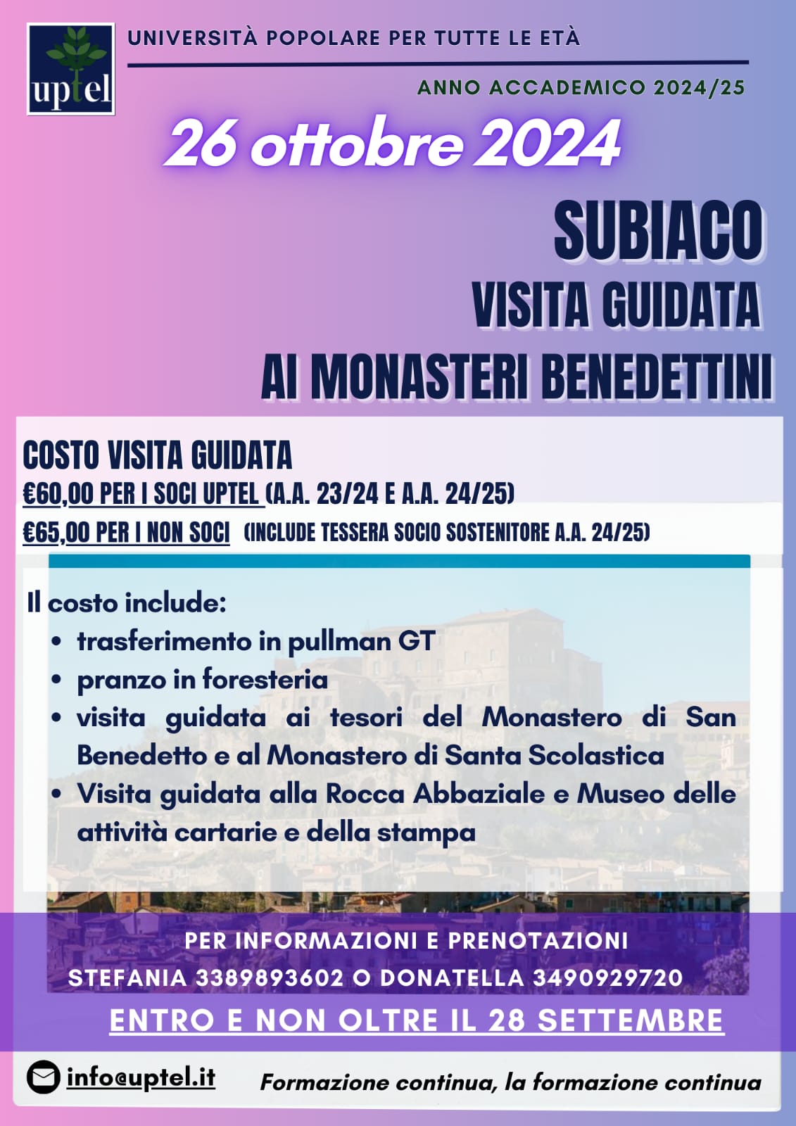 VISITA GUIDATA AI MONASTERI BENEDETTINI DI SUBIACO